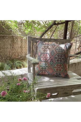Multi-Colored Cotton Blended Geometric Printed Cushion Cover by Studio Covers