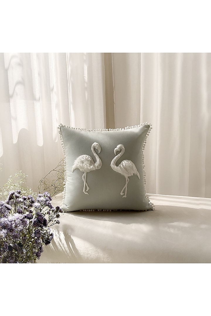 White & Sage Cotton Cushion Cover by Studio Covers