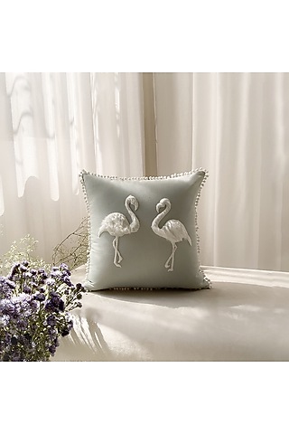 White & Sage Cotton Cushion Cover by Studio Covers