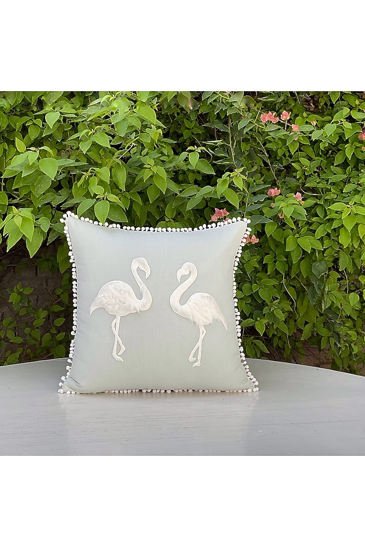 White & Sage Cotton Cushion Cover by Studio Covers at Pernia's Pop Up Shop