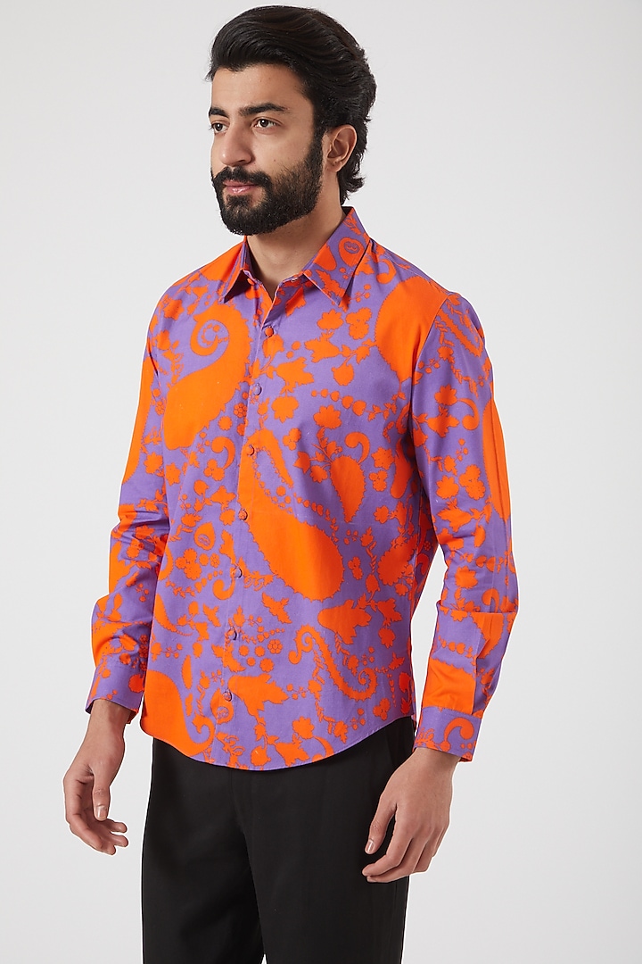 Blaze Orange Printed Party Wear Shirt by Siddhartha Bansal Men at Pernia's Pop Up Shop