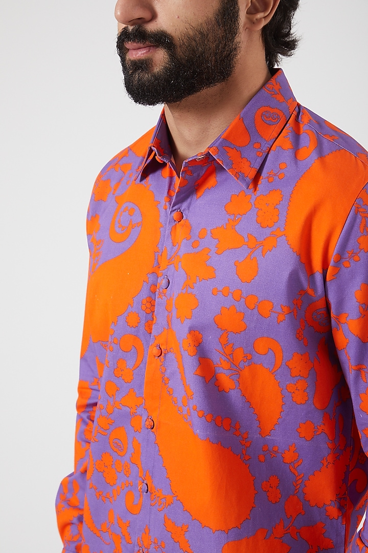 Blaze Orange Printed Party Wear Shirt by Siddhartha Bansal Men at Pernia's Pop Up Shop