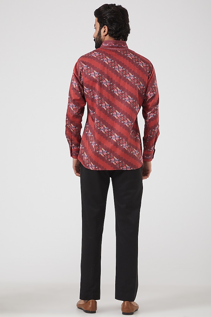 Maroon Striped Party Wear Shirt by Siddhartha Bansal Men at Pernia's Pop Up Shop