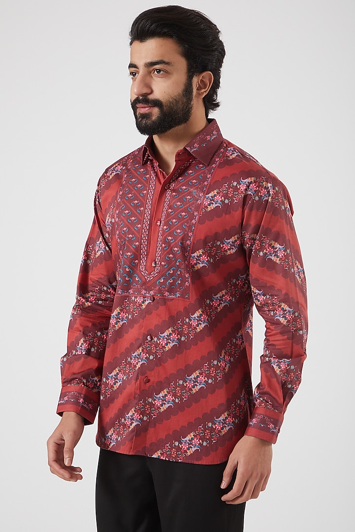Maroon Striped Party Wear Shirt by Siddhartha Bansal Men at Pernia's Pop Up Shop