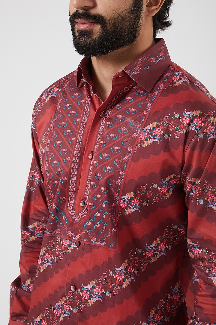 Maroon Striped Party Wear Shirt by Siddhartha Bansal Men at Pernia's Pop Up Shop