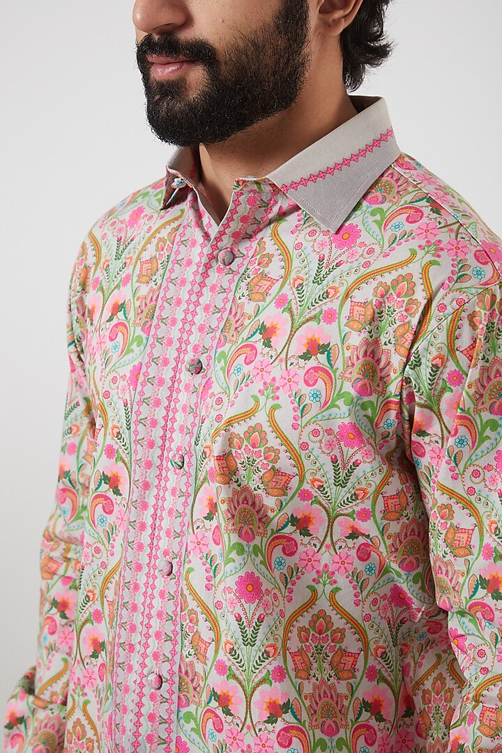 Grey Printed Party Wear Shirt by Siddhartha Bansal Men at Pernia's Pop Up Shop