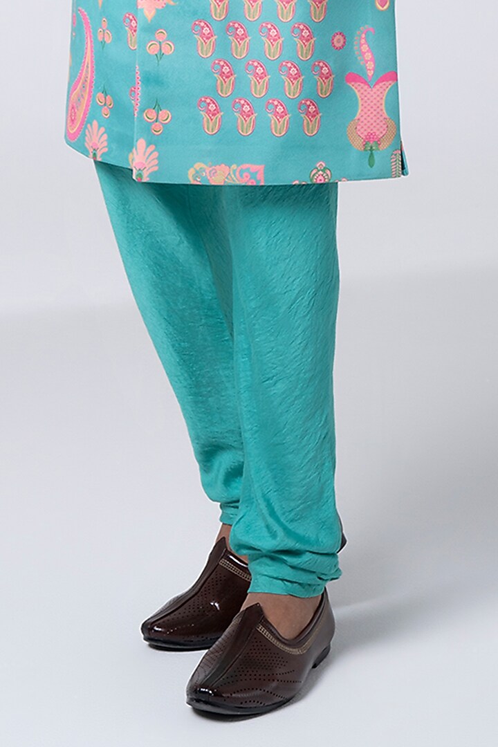 Sea Green Suede Velvet & Cotton Silk Printed Wedding Sherwani Set by Siddhartha Bansal Men at Pernia's Pop Up Shop