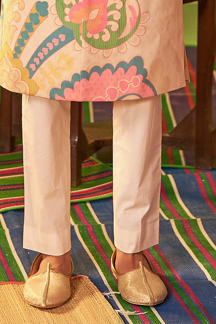 Blush Pink Suede Velvet & Cotton Printed Wedding Sherwani Set by Siddhartha Bansal Men at Pernia's Pop Up Shop
