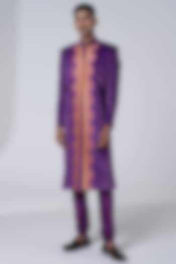 Purple Suede Velvet Sherwani Set by Siddhartha Bansal Men