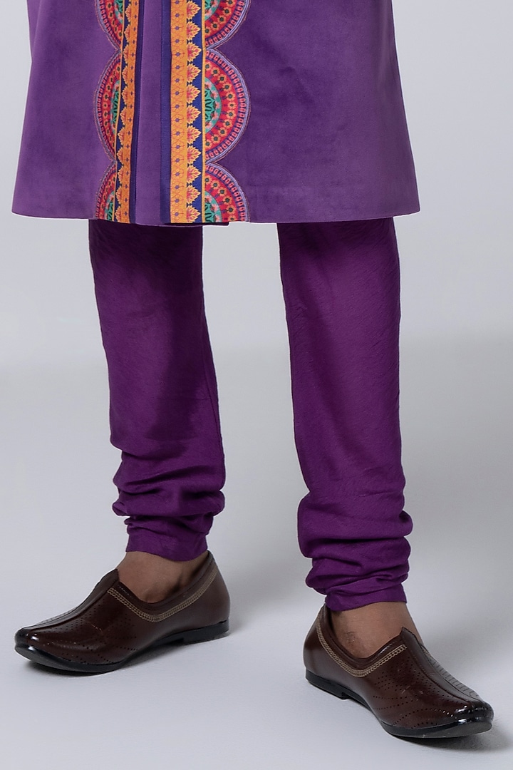 Purple Suede Velvet Wedding Sherwani Set by Siddhartha Bansal Men at Pernia's Pop Up Shop