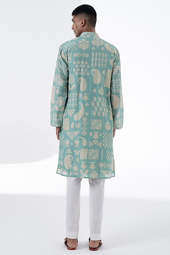 Sea Surf Chanderi Printed Kurta Set by Siddhartha Bansal Men at Pernia's Pop Up Shop