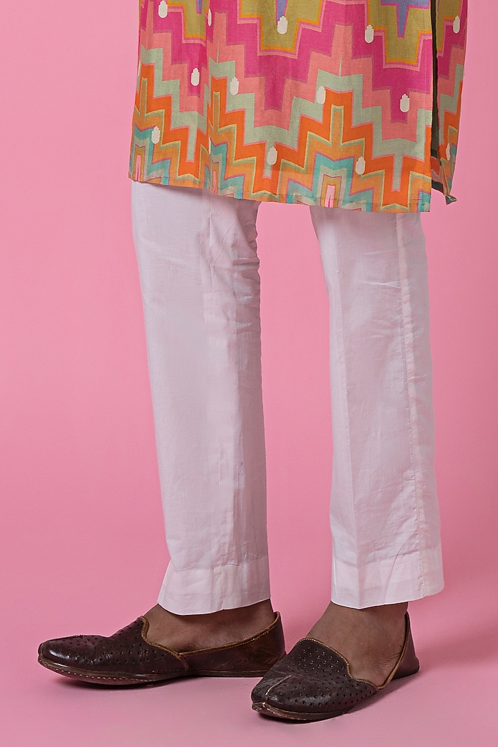 Multi-Colored Chanderi Chevron Printed Kurta Set by Siddhartha Bansal Men at Pernia's Pop Up Shop