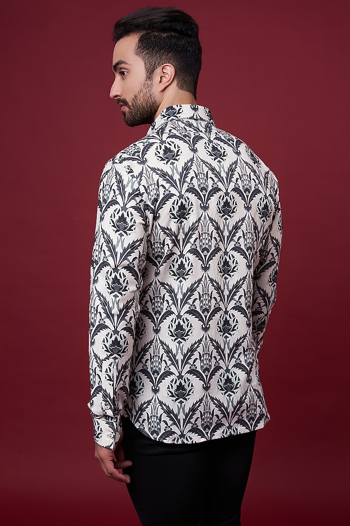 Charcoal Grey Cotton Satin Floral Digital Printed Party Wear Shirt by Siddhartha Bansal Men at Pernia's Pop Up Shop