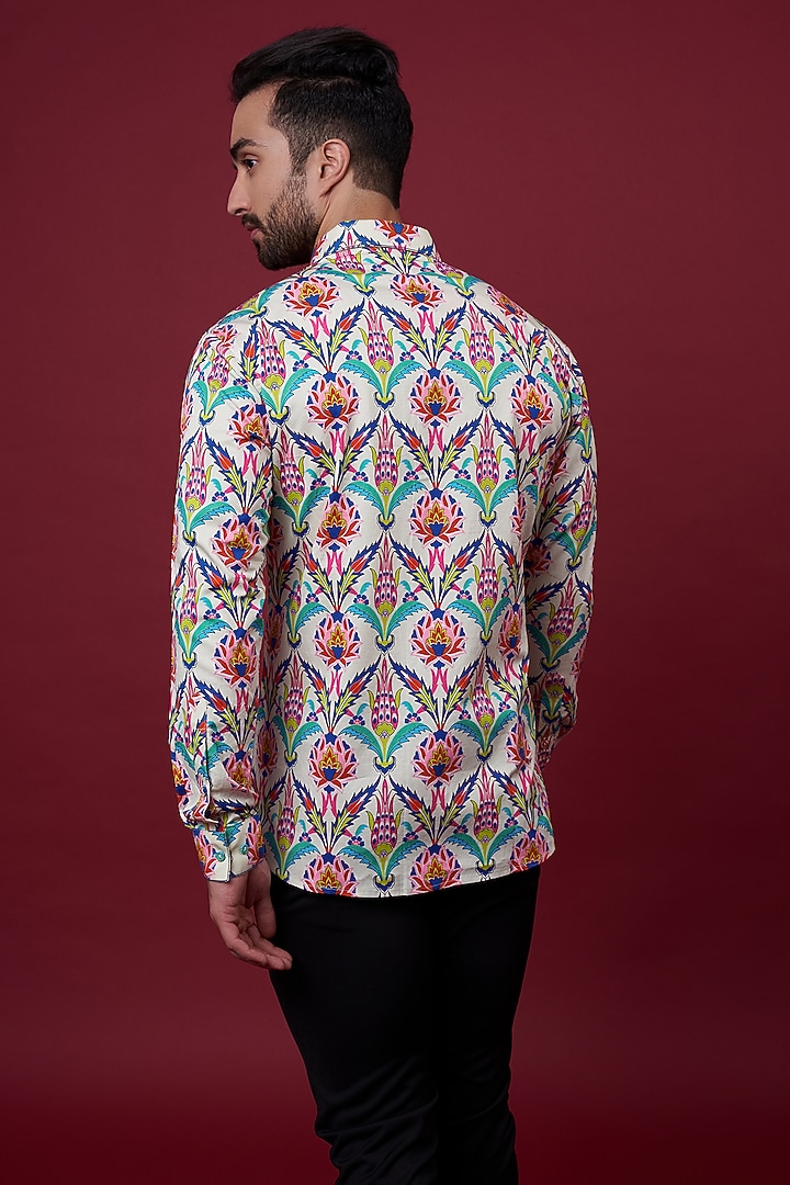 Multi-Colored Cotton Satin Floral Digital Printed Party Wear Shirt by Siddhartha Bansal Men at Pernia's Pop Up Shop