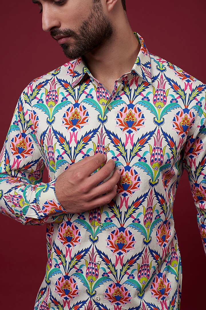 Multi-Colored Cotton Satin Floral Digital Printed Party Wear Shirt by Siddhartha Bansal Men at Pernia's Pop Up Shop