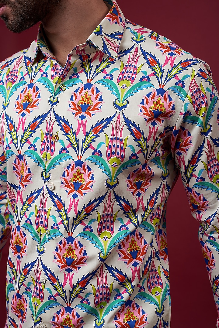 Multi-Colored Cotton Satin Floral Digital Printed Party Wear Shirt by Siddhartha Bansal Men at Pernia's Pop Up Shop