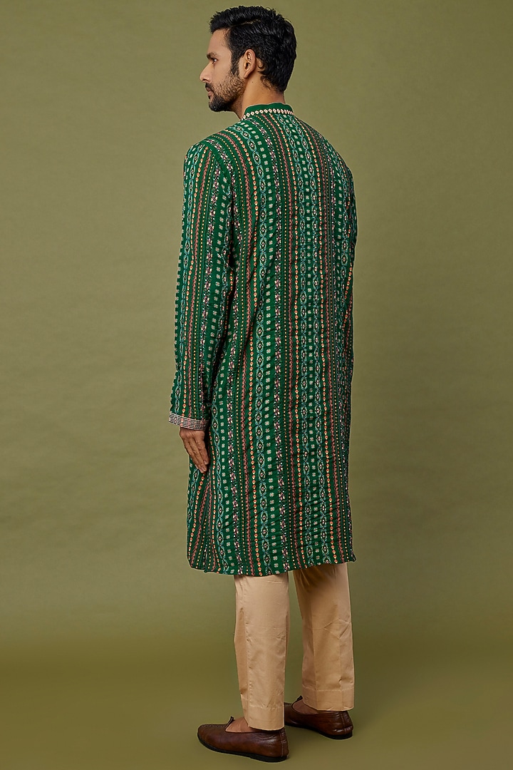 Emerald Green Viscose Striped Printed Kurta by Siddhartha Bansal Men at Pernia's Pop Up Shop