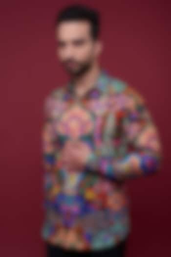 Brown Cotton Satin Digital Printed Party Wear Shirt by Siddhartha Bansal Men at Pernia's Pop Up Shop