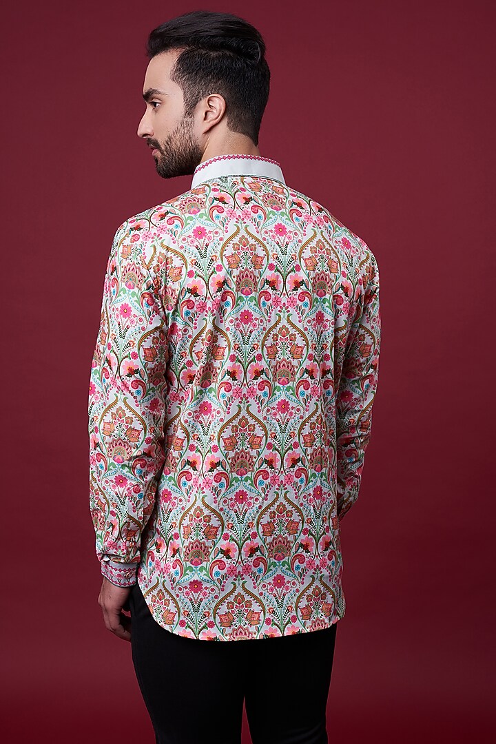 Grey Cotton Satin Digital Printed Party Wear Shirt by Siddhartha Bansal Men at Pernia's Pop Up Shop