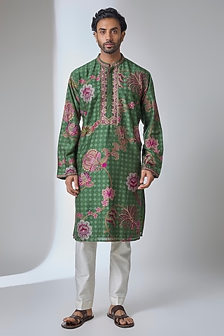 Mint Green Silk Chanderi Kurta by Siddhartha Bansal Men