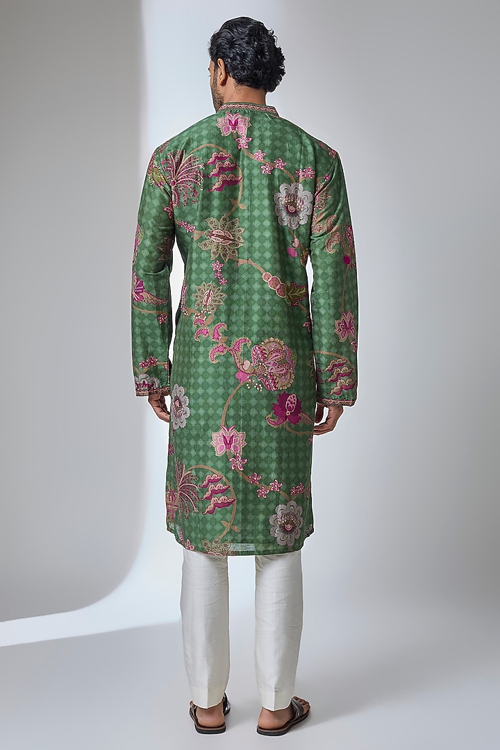 Mint Green Silk Chanderi Kurta by Siddhartha Bansal Men at Pernia's Pop Up Shop