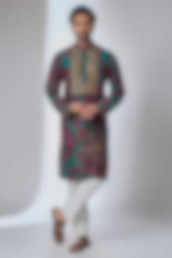 Teal Green Silk Chanderi Kurta by Siddhartha Bansal Men at Pernia's Pop Up Shop
