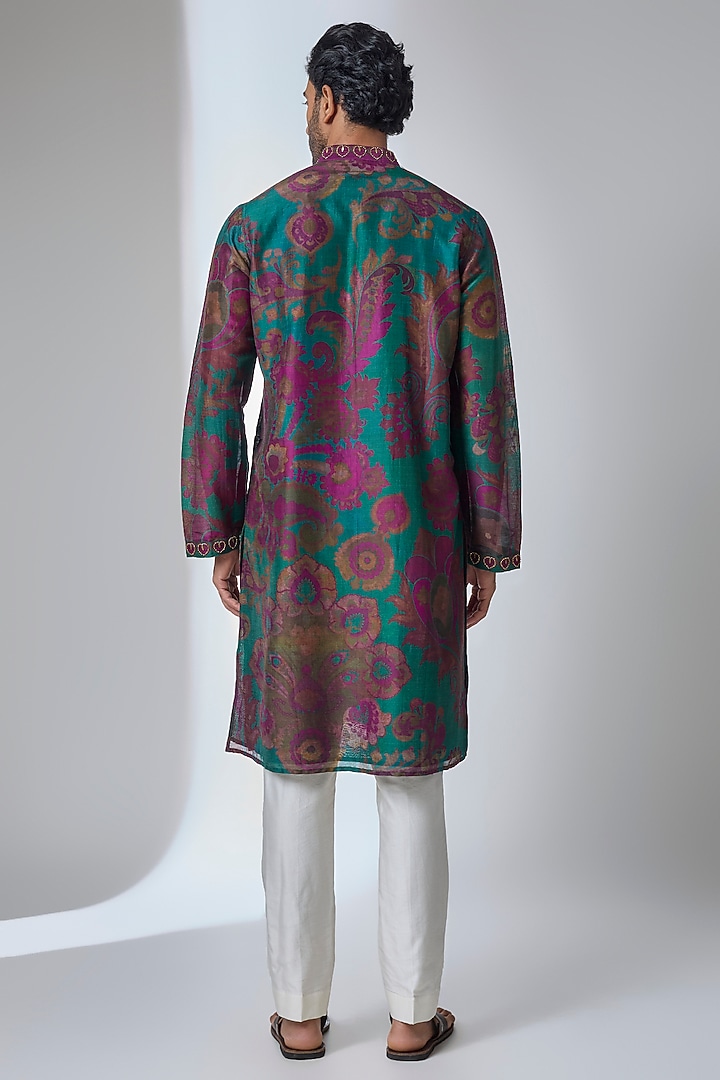 Teal Green Silk Chanderi Kurta by Siddhartha Bansal Men at Pernia's Pop Up Shop