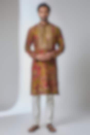 Lime Green Silk Chanderi Kurta by Siddhartha Bansal Men at Pernia's Pop Up Shop