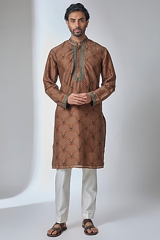 Bronze Gold Silk Chanderi Kurta by Siddhartha Bansal Men