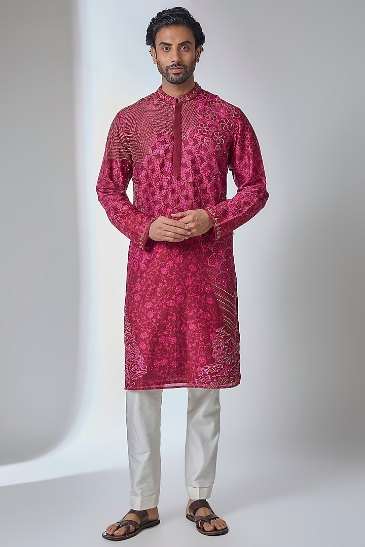 Regal Wine Silk Chanderi Kurta by Siddhartha Bansal Men at Pernia's Pop Up Shop