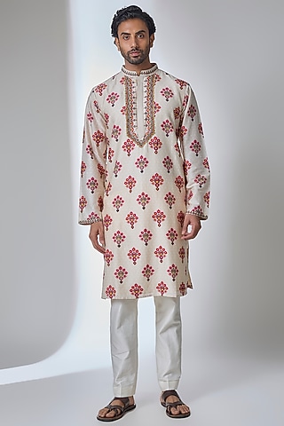 Ivory Silk Chanderi Kurta by Siddhartha Bansal Men