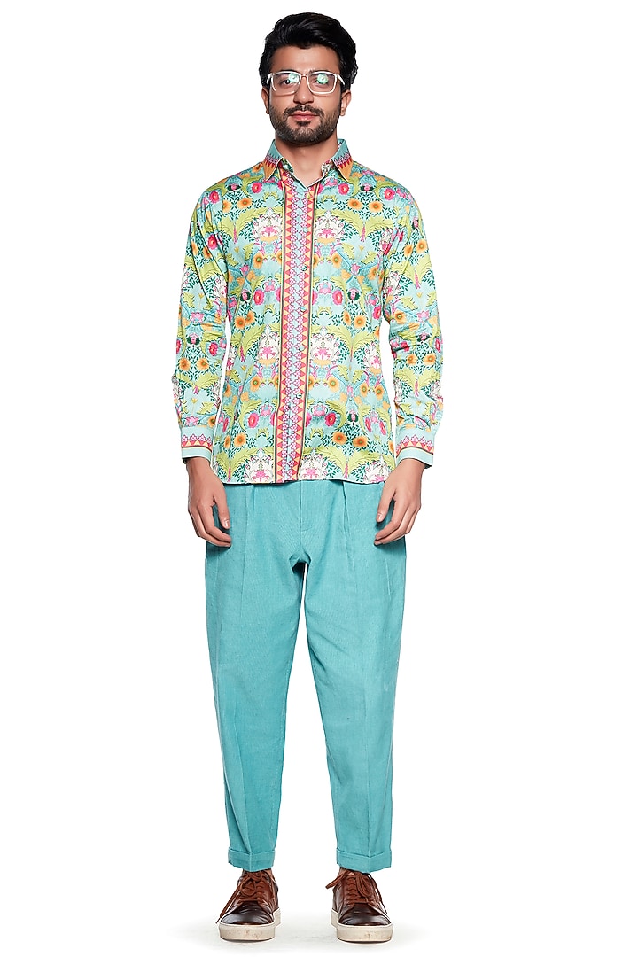 Green Cotton Bagh Party Wear Shirt by Siddhartha Bansal Men at Pernia's Pop Up Shop