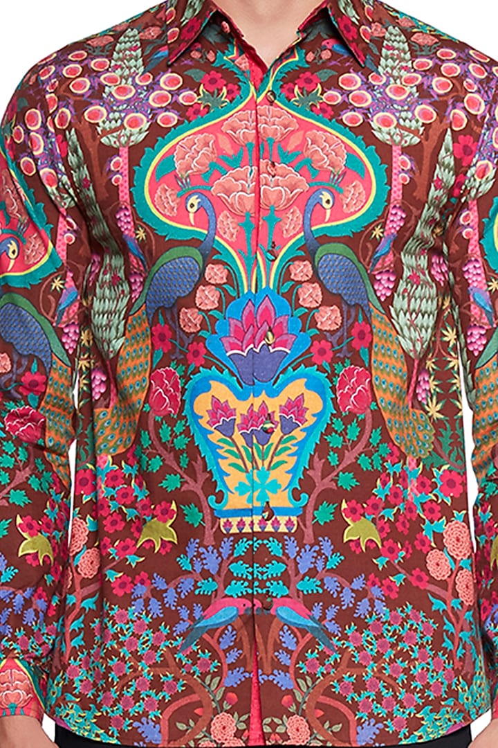 Brown Cotton Bagh Party Wear Shirt by Siddhartha Bansal Men at Pernia's Pop Up Shop