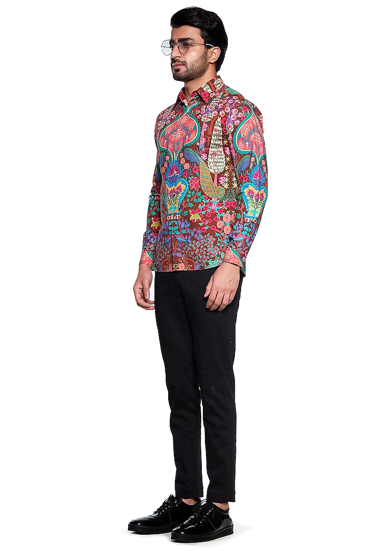 Brown Cotton Bagh Party Wear Shirt by Siddhartha Bansal Men at Pernia's Pop Up Shop