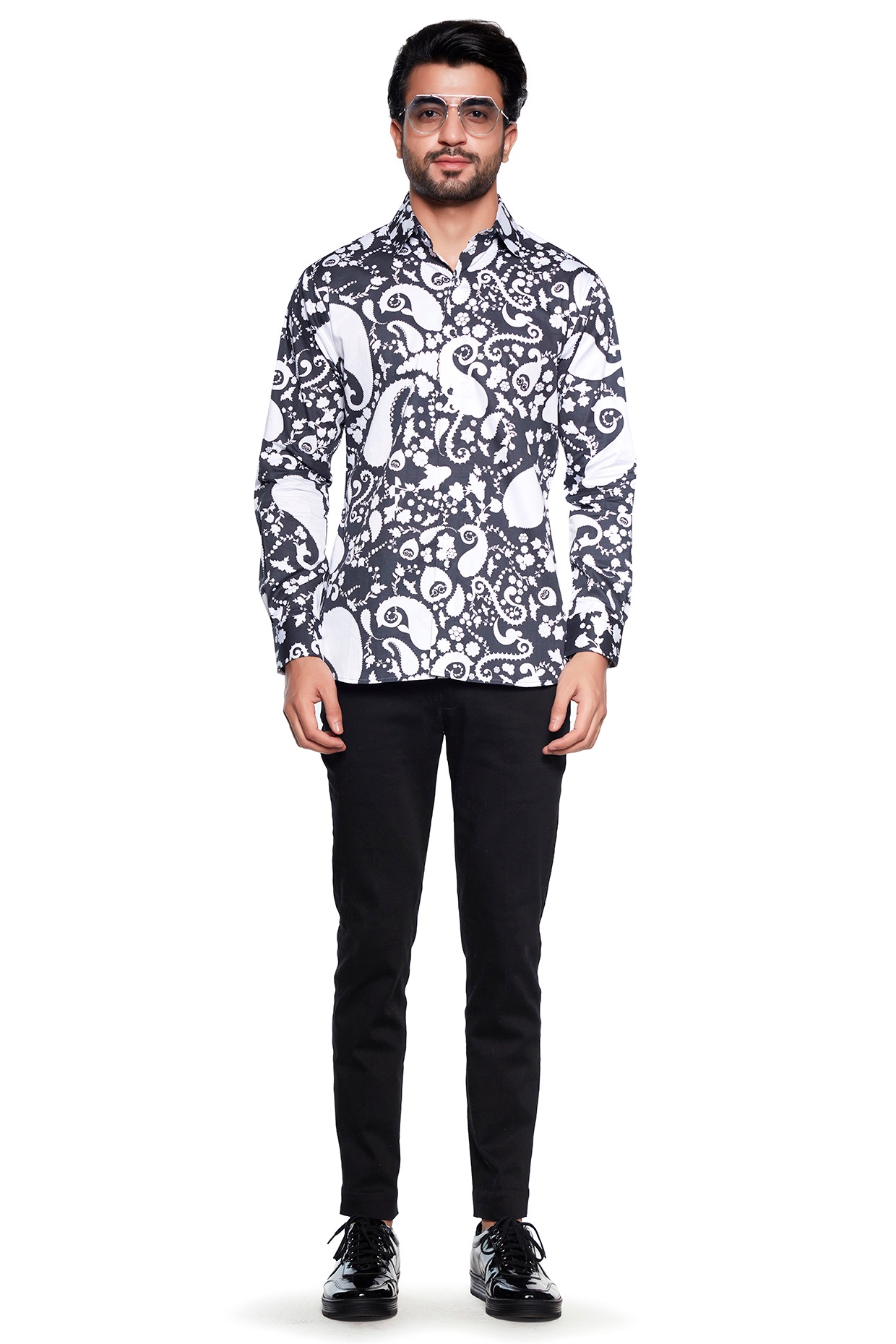 black and white paisley shirt