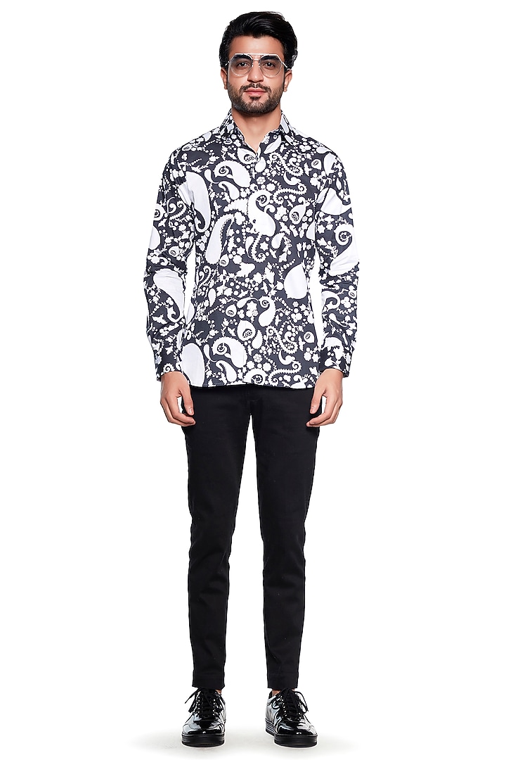 Black & White Paisley Party Wear Shirt by Siddhartha Bansal Men at Pernia's Pop Up Shop