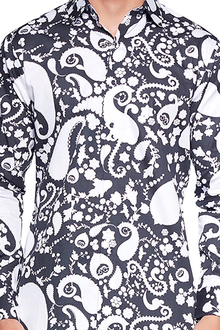 Black & White Paisley Party Wear Shirt by Siddhartha Bansal Men at Pernia's Pop Up Shop
