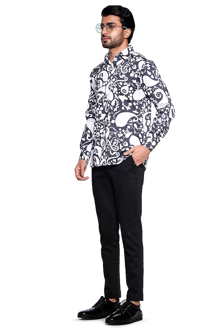 Black & White Paisley Party Wear Shirt by Siddhartha Bansal Men at Pernia's Pop Up Shop