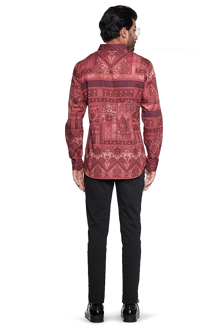 Brown Geometric Printed Party Wear Shirt by Siddhartha Bansal Men at Pernia's Pop Up Shop