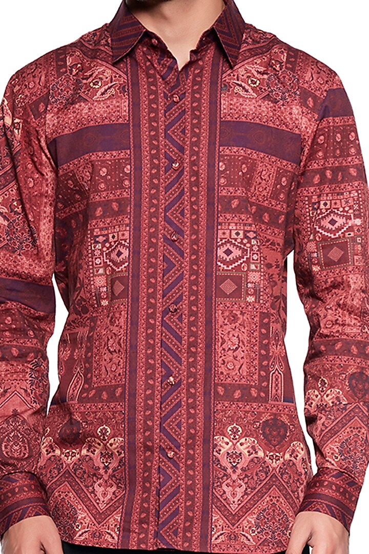 Brown Geometric Printed Party Wear Shirt by Siddhartha Bansal Men at Pernia's Pop Up Shop