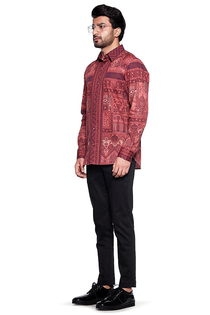 Brown Geometric Printed Party Wear Shirt by Siddhartha Bansal Men at Pernia's Pop Up Shop