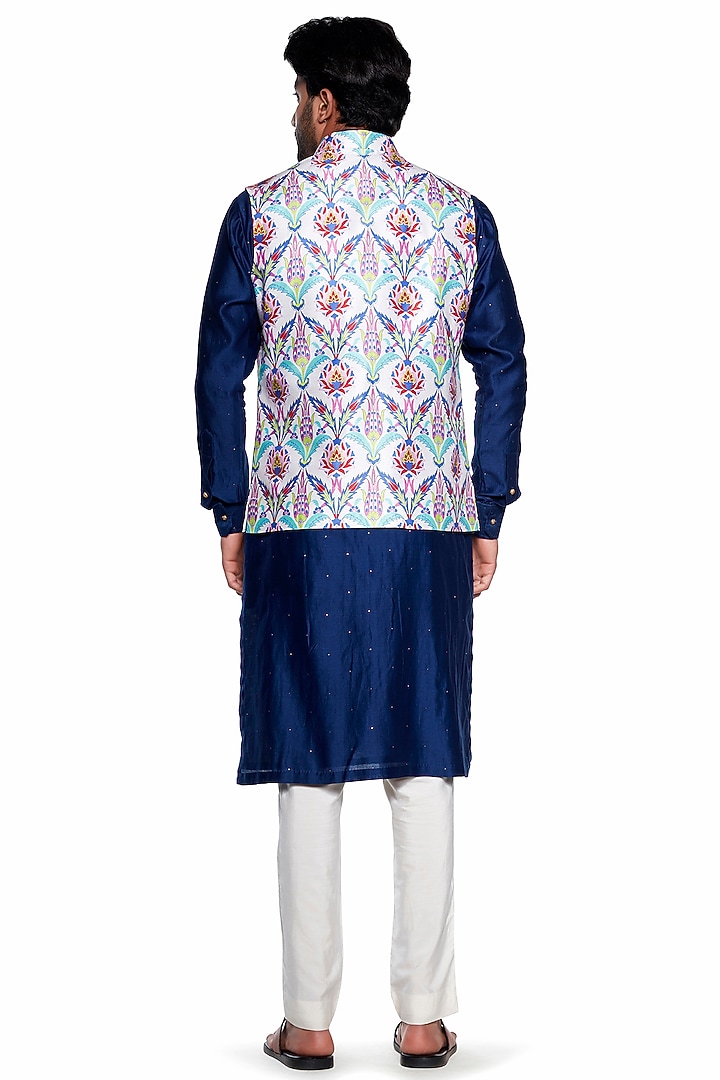 Multi-Colored Dupion Floral Bundi Jacket by Siddhartha Bansal Men at Pernia's Pop Up Shop