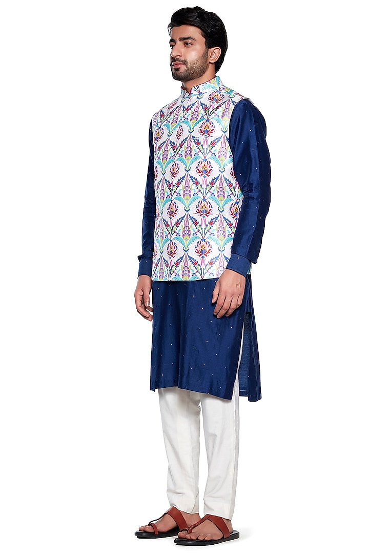 Multi-Colored Dupion Floral Bundi Jacket by Siddhartha Bansal Men at Pernia's Pop Up Shop