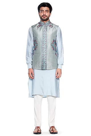 Grey Chintz Bundi Jacket by Siddhartha Bansal Men
