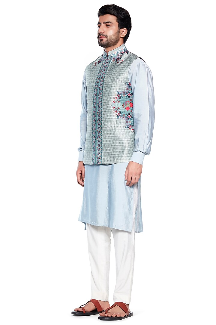Grey Chintz Bundi Jacket by Siddhartha Bansal Men at Pernia's Pop Up Shop