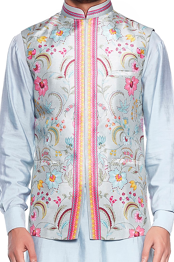Green Dupion Bundi Jacket by Siddhartha Bansal Men at Pernia's Pop Up Shop