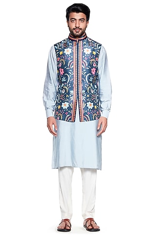 Dark Grey Chintz Bundi Jacket by Siddhartha Bansal Men