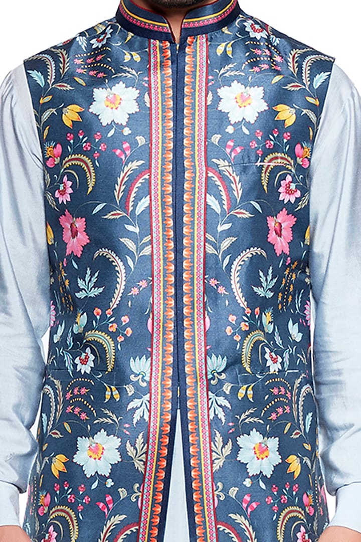 Dark Grey Chintz Bundi Jacket by Siddhartha Bansal Men at Pernia's Pop Up Shop