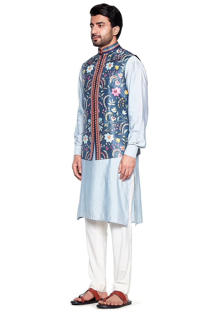 Dark Grey Chintz Bundi Jacket by Siddhartha Bansal Men at Pernia's Pop Up Shop