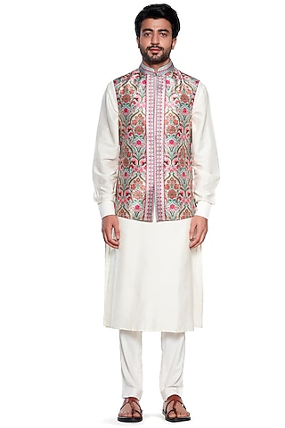 Grey Paisley Bundi Jacket by Siddhartha Bansal Men